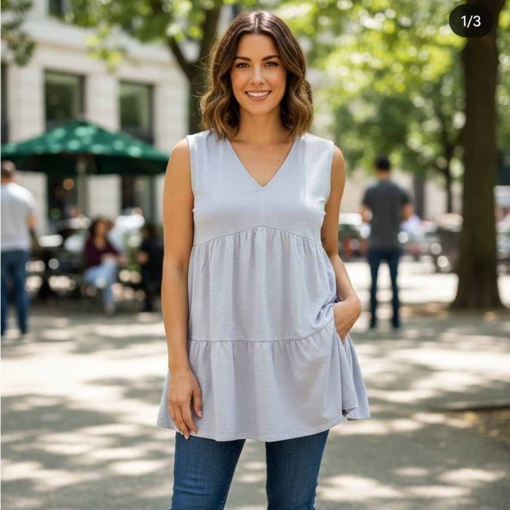 Social Standard by Sanctuary | Gray Tiered Tunic Blouse | Sz M